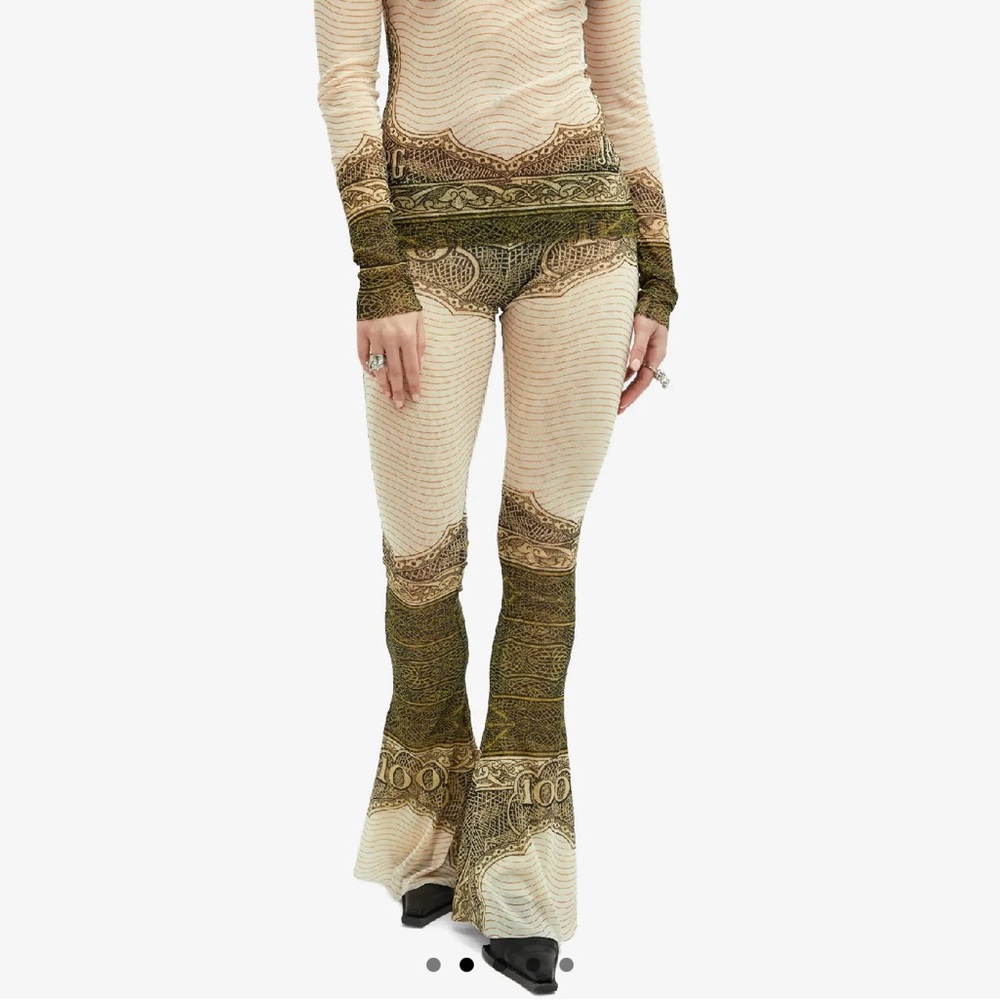 JEAN PAUL GAULTIER CARTOUCHE MESH FLARED TROUSERS
